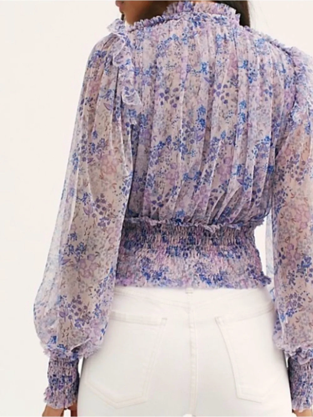 Free People Twyla sheer floral blouse in lilac
